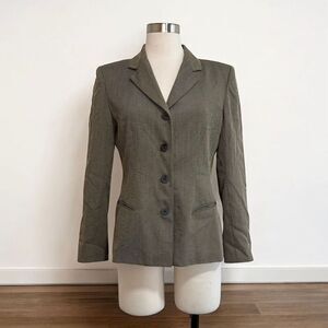 Ann Klein Black Brown Grey Stripe Blazer Jacket Tim Burton 8 Medium Button Up Wo